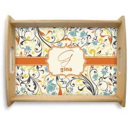 Swirly Floral Natural Wooden Tray - Large (Personalized)