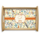 Swirly Floral Natural Wooden Tray - Small (Personalized)