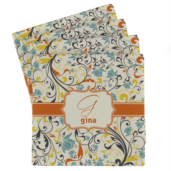 Custom Swirly Floral Absorbent Stone Coasters - Set of 4 (Personalized)