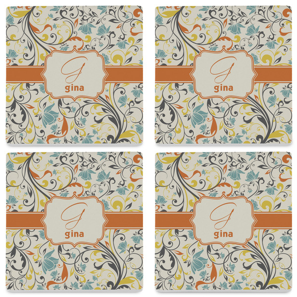 Swirly Floral Set of 4 Sandstone Coasters - See All 4 View