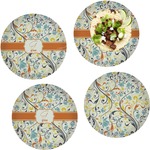 Swirly Floral Set of 4 Glass Lunch / Dinner Plate 10" (Personalized)