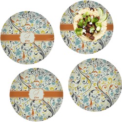 Swirly Floral Set of 4 Glass Lunch / Dinner Plate 10" (Personalized)