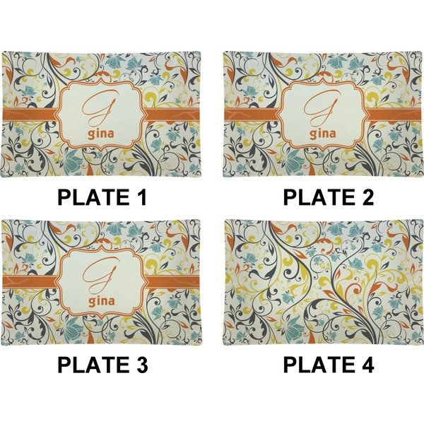 Swirly Floral Set of Rectangular Dinner Plates (Approval)