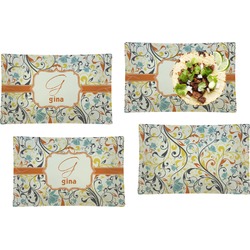 Swirly Floral Set of 4 Glass Rectangular Lunch / Dinner Plate (Personalized)