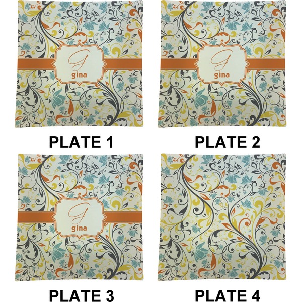 Swirly Floral Set of Square Dinner Plates (Approval)