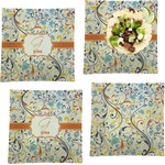 Swirly Floral Set of 4 Glass Square Lunch / Dinner Plate 9.5" (Personalized)