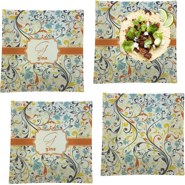 Swirly Floral Set of Square Dinner Plates