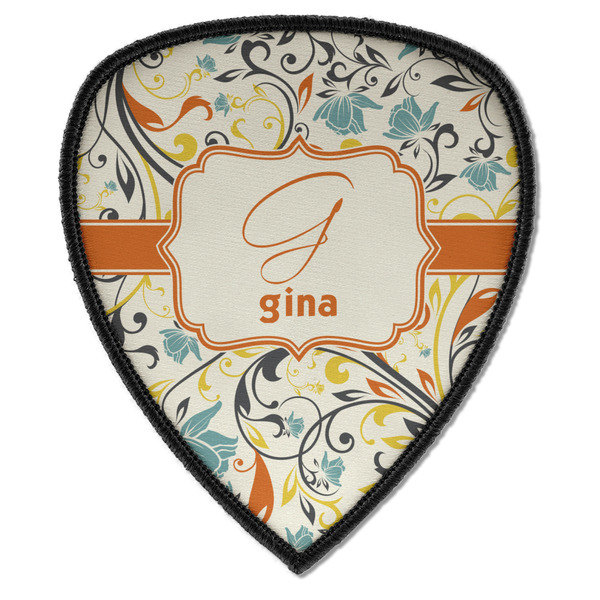 Custom Swirly Floral Iron on Shield Patch A w/ Name and Initial