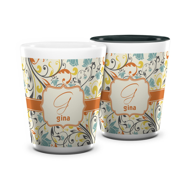 Custom Swirly Floral Ceramic Shot Glass - 1.5 oz (Personalized)