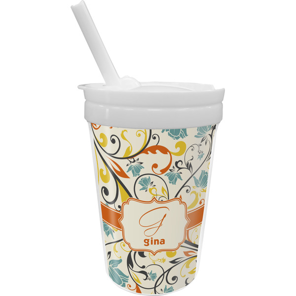 Custom Swirly Floral Sippy Cup with Straw (Personalized)