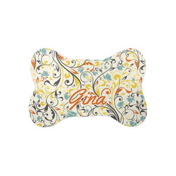 Swirly Floral Bone Shaped Dog Food Mat (Small) (Personalized)