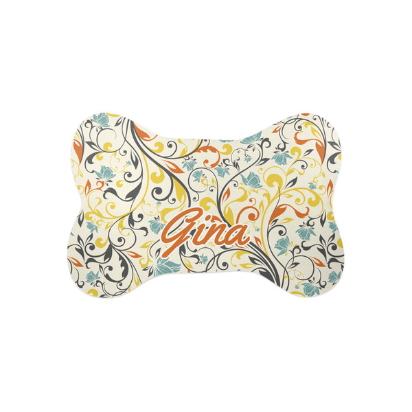 Custom Swirly Floral Bone Shaped Dog Food Mat (Small) (Personalized)