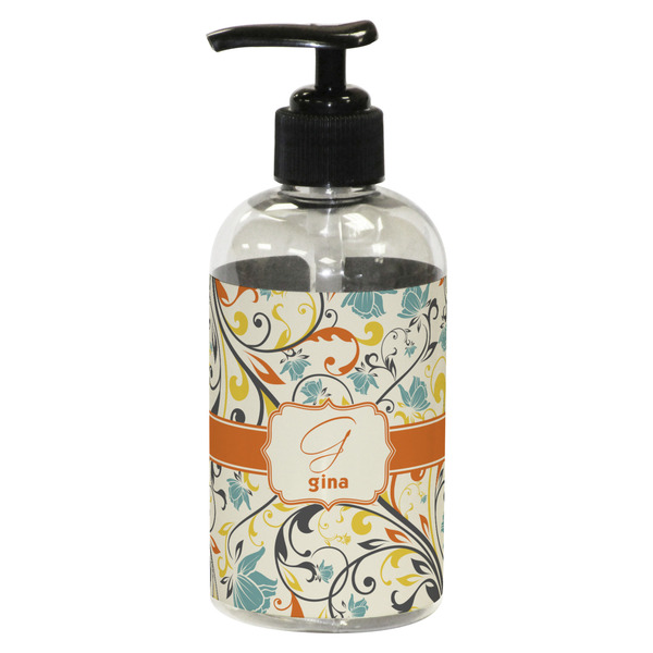 Custom Swirly Floral Plastic Soap / Lotion Dispenser (8 oz - Small - Black) (Personalized)