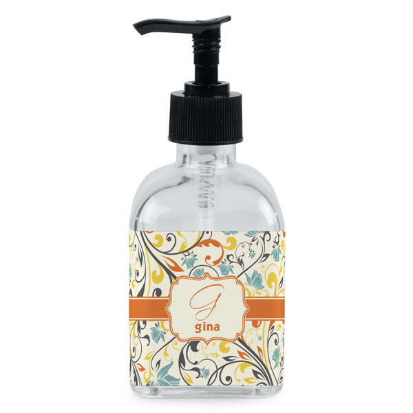 Custom Swirly Floral Glass Soap & Lotion Bottle - Single Bottle (Personalized)