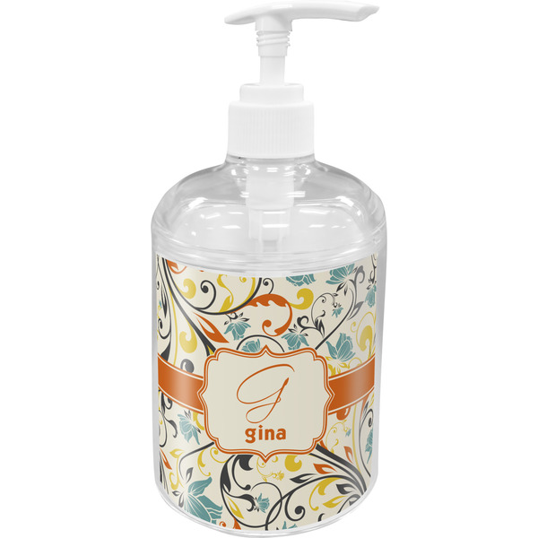 Custom Swirly Floral Acrylic Soap & Lotion Bottle (Personalized)