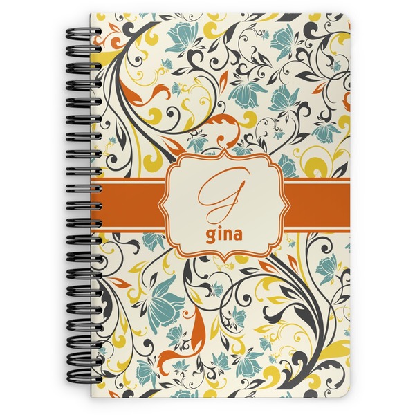 Custom Swirly Floral Spiral Notebook - 7x10 w/ Name and Initial