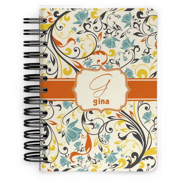 Custom Swirly Floral Spiral Notebook - 5x7 w/ Name and Initial
