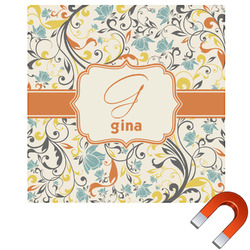 Swirly Floral Square Car Magnet - 6" (Personalized)
