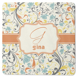 Swirly Floral Square Rubber Backed Coaster (Personalized)