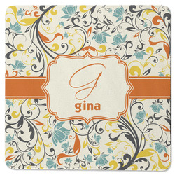 Swirly Floral Square Rubber Backed Coaster (Personalized)
