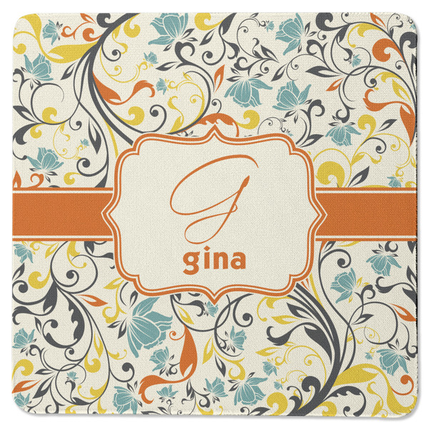 Swirly Floral Square Coaster Rubber Back - Single