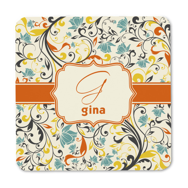 Swirly Floral Square Fridge Magnet - FRONT