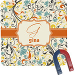 Swirly Floral Square Fridge Magnet (Personalized)