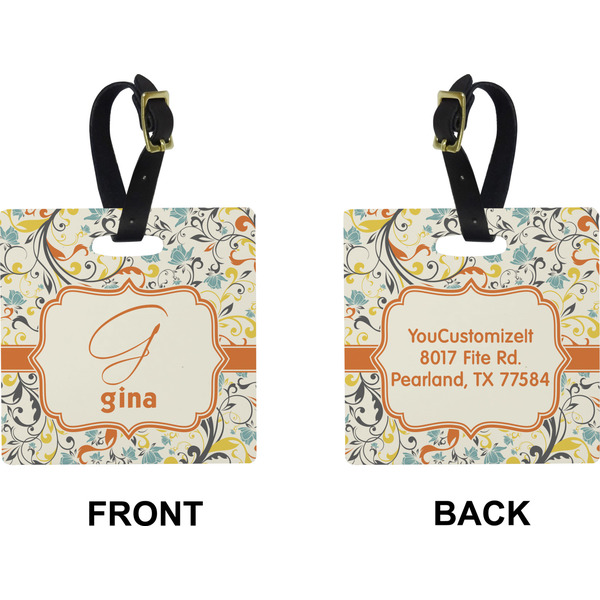 Swirly Floral Square Luggage Tag (Front + Back)