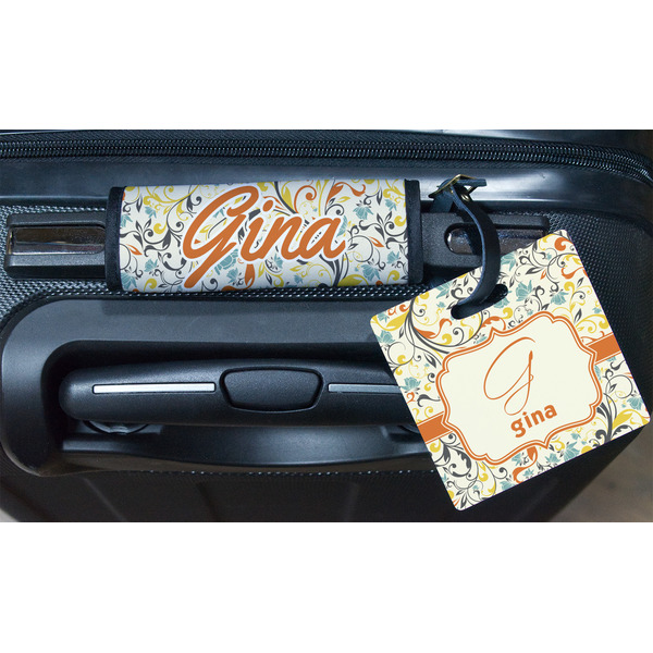 Swirly Floral Square Luggage Tag & Handle Wrap - In Context