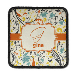Swirly Floral Iron On Square Patch w/ Name and Initial