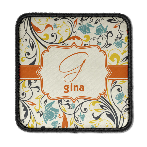 Custom Swirly Floral Iron On Square Patch w/ Name and Initial