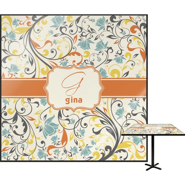 Custom Swirly Floral Square Table Top - 30" (Personalized)