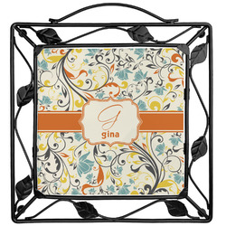 Swirly Floral Square Trivet (Personalized)