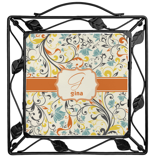 Custom Swirly Floral Square Trivet (Personalized)