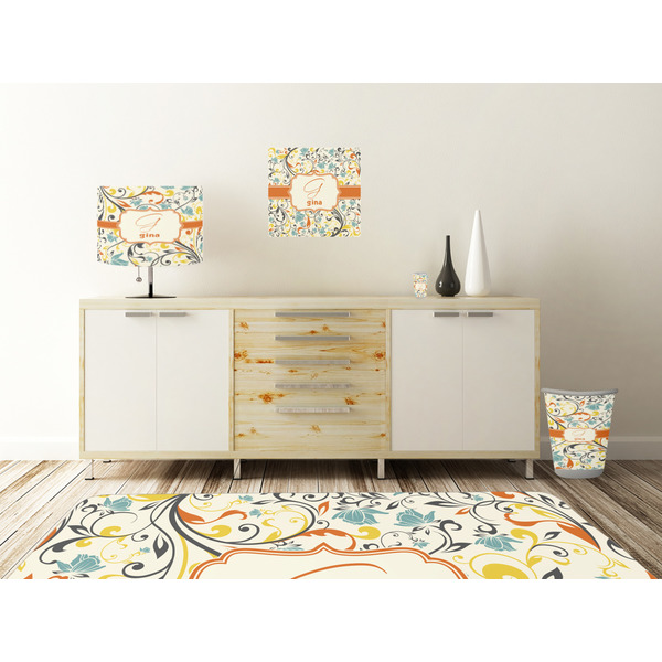 Swirly Floral Square Wall Decal Wooden Desk