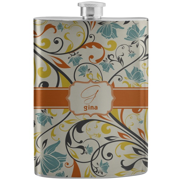 Custom Swirly Floral Stainless Steel Flask (Personalized)