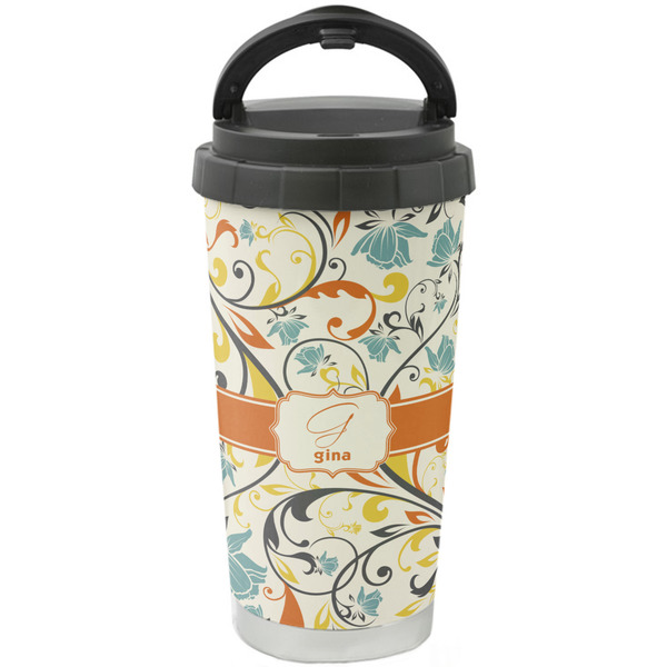 Custom Swirly Floral Stainless Steel Coffee Tumbler (Personalized)