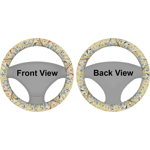 Swirly Floral Steering Wheel Cover- Front and Back