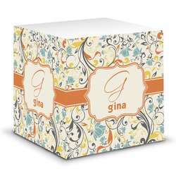 Swirly Floral Sticky Note Cube w/ Name and Initial