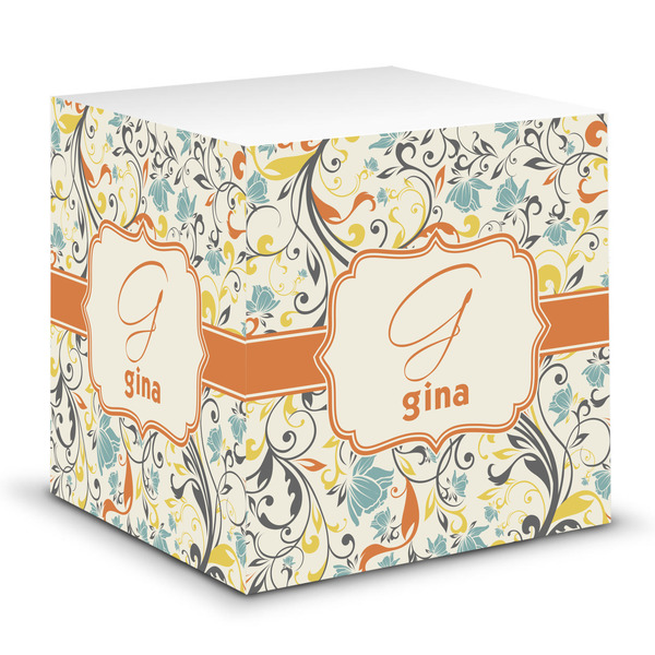 Custom Swirly Floral Sticky Note Cube w/ Name and Initial