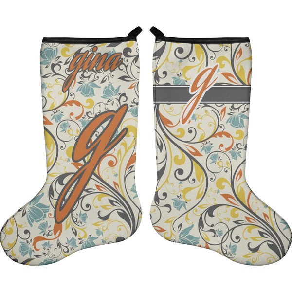 Custom Swirly Floral Holiday Stocking - Double-Sided - Neoprene (Personalized)