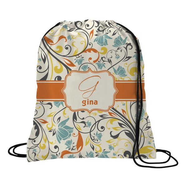 Custom Swirly Floral Drawstring Backpack - Large (Personalized)