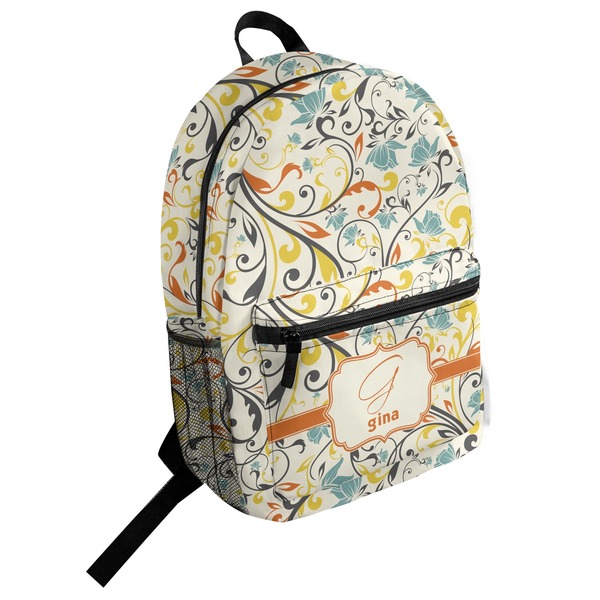 Custom Swirly Floral Student Backpack (Personalized)