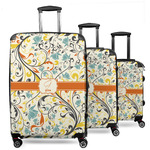 Swirly Floral 3 Piece Luggage Set - 20" Carry On, 24" Medium Checked, 28" Large Checked (Personalized)
