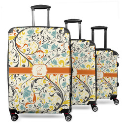 Swirly Floral 3 Piece Luggage Set - 20" Carry On, 24" Medium Checked, 28" Large Checked (Personalized)