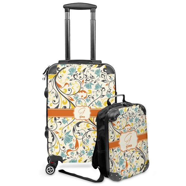 Custom Swirly Floral Kids 2-Piece Luggage Set - Suitcase & Backpack (Personalized)