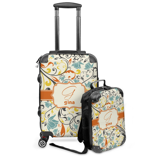 Custom Swirly Floral Kids 2-Piece Luggage Set - Suitcase & Backpack (Personalized)