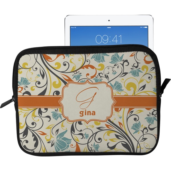 Custom Swirly Floral Tablet Case / Sleeve - Large (Personalized)