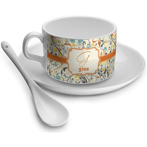 Custom Swirly Floral Tea Cup - Single (Personalized)