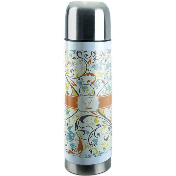 Custom Swirly Floral Stainless Steel Thermos (Personalized)